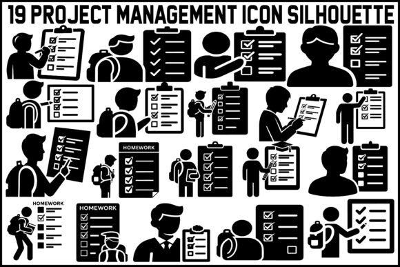 19 Project Management Silhouette Icons Graphics and Crafts