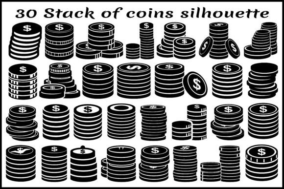 30 Stack of Coins Silhouette Icon Bundle Graphics and Illustrations