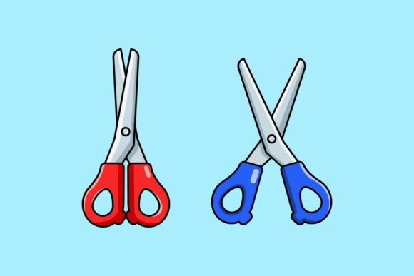 Blue and Red Scissors Flat Design Graphics and Illustrations Review