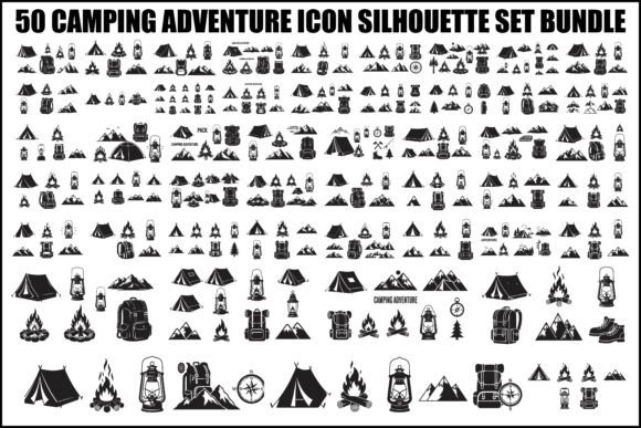 Camping Adventure Silhouette Icon Set Graphics and Crafts