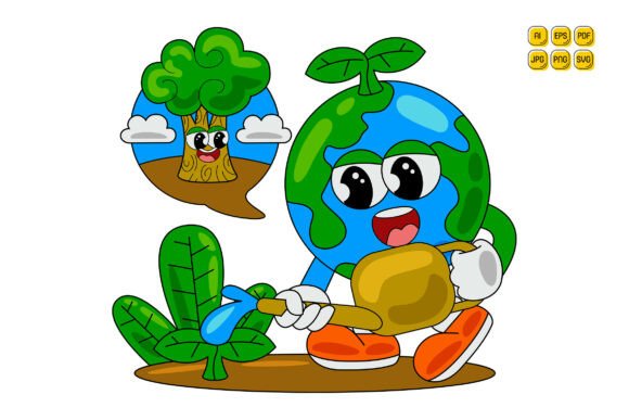 Cartoon Earth Character Vector Art 03 Graphics and Illustrations Review