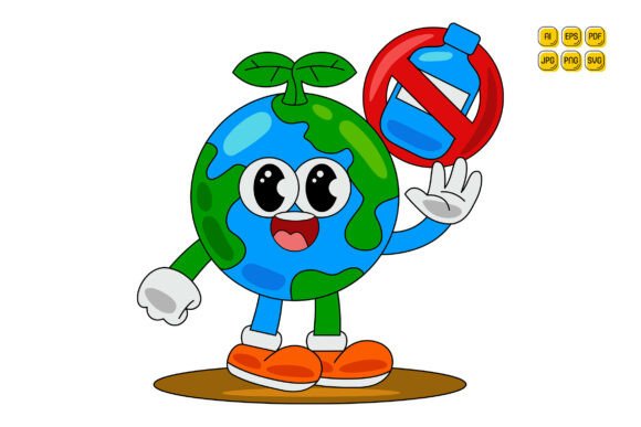 Cartoon Earth Character Vector Art 07 Graphics and Illustrations