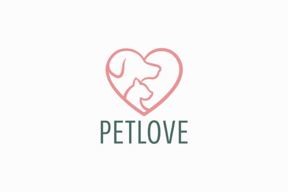 Creative Pet Care Logo Heart Dog Cat Graphics & Logos