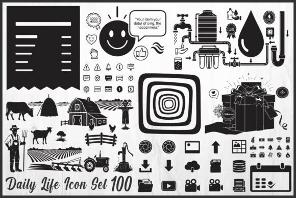 Daily Life Black Icon Set: Essential Graphics and Icons for Branding