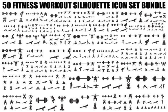 Fitness Workout Silhouette Icon Set for Graphics and Crafts