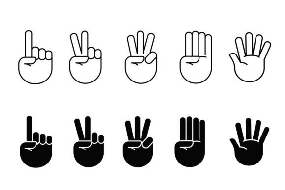 Hand Counting Gestures from One to Five Graphics and Icons Review