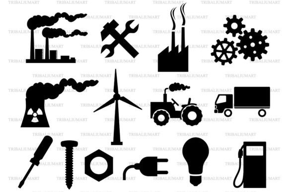Industrial Icons Bundle – Factory Tools Graphics and Icons
