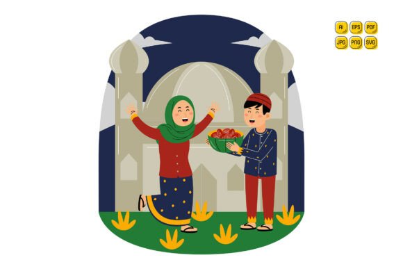 Muslim Couple Sharing Dates at Mosque Embroidery Review