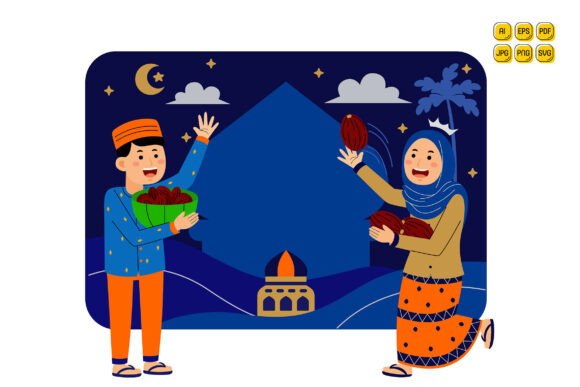 Muslim Couple Sharing Dates at Night