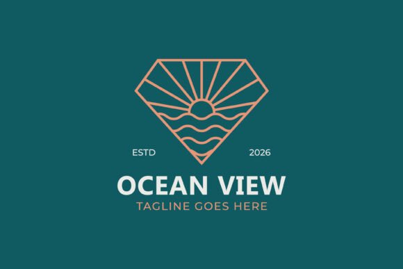 Ocean View Sunset Line Art Logo Design Graphics Review