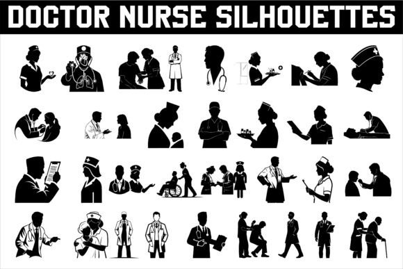 Professional Doctor and Nurse Silhouette Graphics and Illustrations