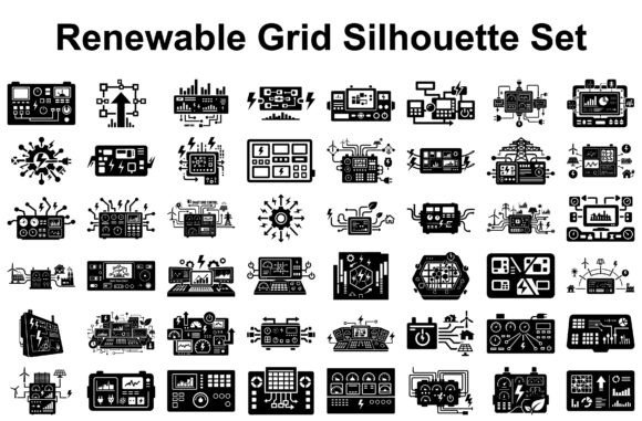Renewable Grid Silhouette Set: Modern Graphics and Illustrations for Branding
