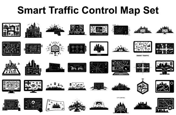 Smart Traffic Control Map Set Graphics and Illustrations