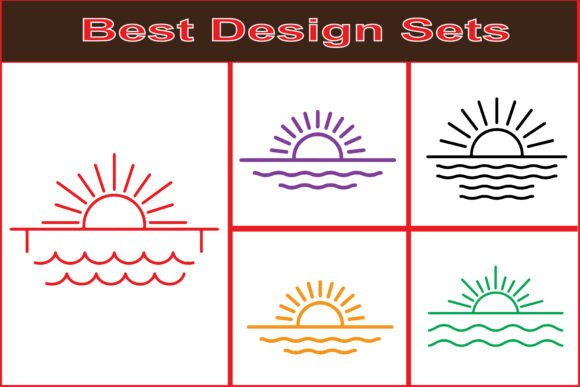 Sunset Ocean Line Vector Icons: Graphics & Freebies for Editorial Design