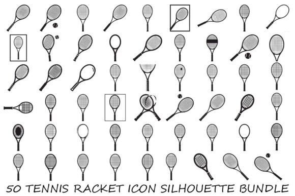 Tennis Racket Icon Silhouette Bundle for Graphics and Crafts