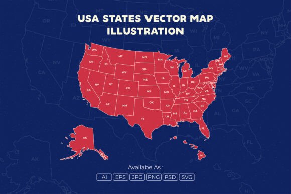 USA States Vector Map Illustration: Graphics and Illustrations for Branding